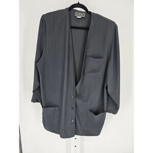 Vintage 1990s Alfredo Womens Sz 16 Oversized Silky Blazer Black w/ Pockets